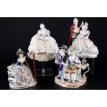 4 Rokoko Figuren & Pärchen, u.a. Sitzendorf, rococo figures and couples,