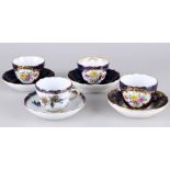 Meissen Blumenbukett kobaltblau 4 Mokkatassen 1.Wahl, mocha coffee cups 1st choice,