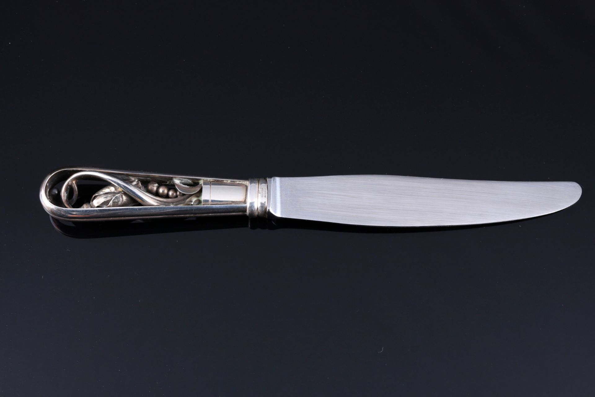 Georg Jensen Blossom / Magnolia 925 Silber Speisemesser, sterling silver dinner knife, - Bild 3 aus 4
