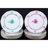 Herend Apponyi Vert / Purpur 12 Speiseteller, dinner plates,