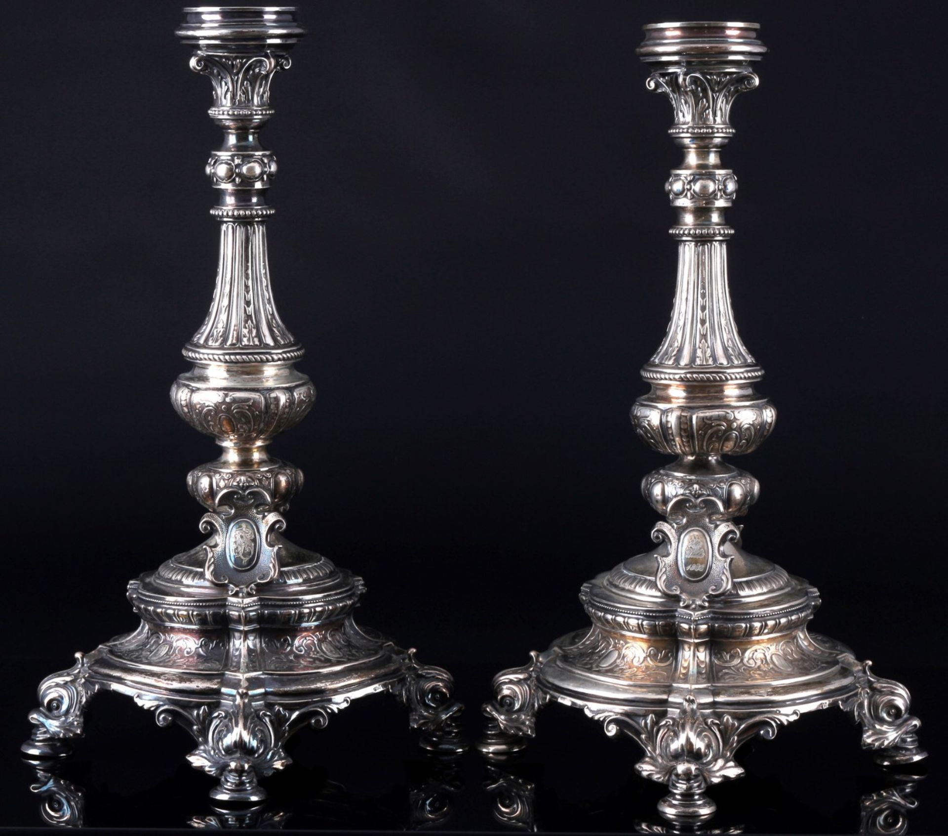 750 silver pair of large candlesticks 19th century, großes Paar Silber Kerzenständer 19. Jahrhundert
