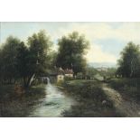 Ch. Tenot, 19. Jahrhundert Bachlauf mit Wassermühle, stream with water mill 19th century,