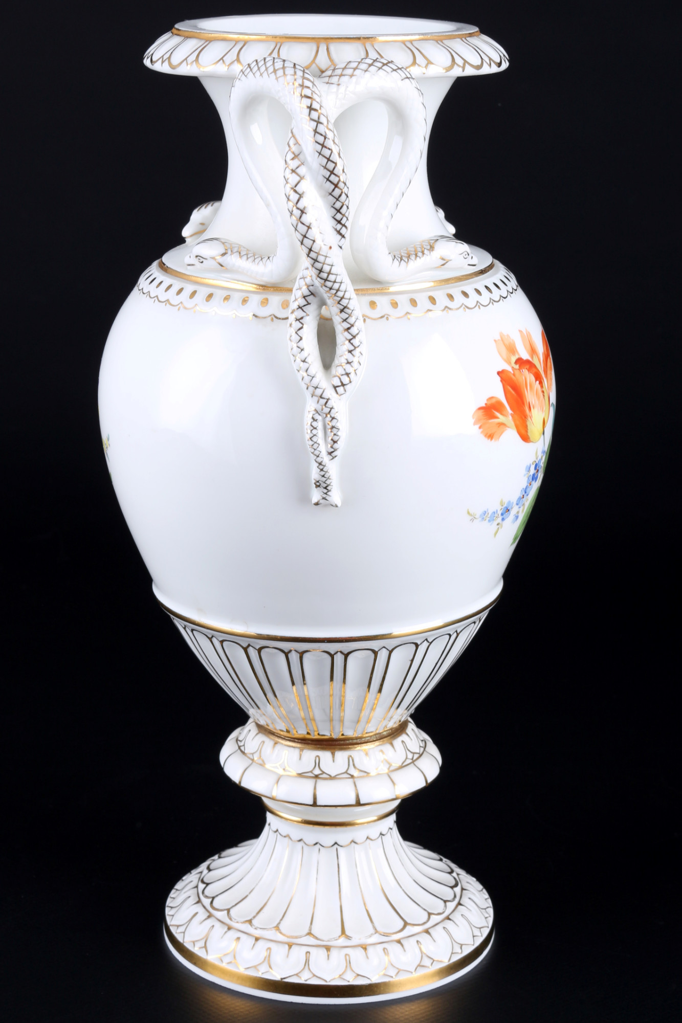 Meissen Flower Bouquet snake handle vase 1st choice, Schlangenhenkelvase kobaltblau 1.Wahl, - Image 4 of 5