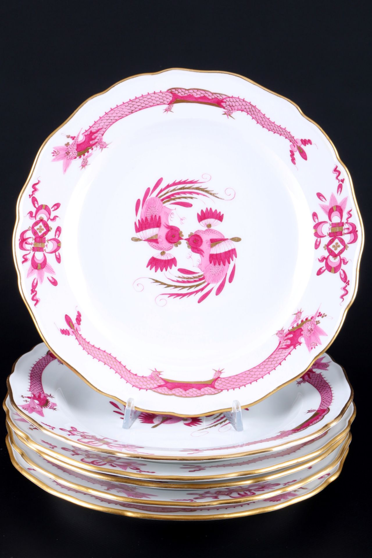 Meissen Hofdrache Purpur 6 Speiseteller 1.Wahl, Knaufmarke, dinner plates 1st choice,