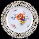 Meissen Blumenbukett Durchbruchteller, Knaufmarke, cutwork plate,