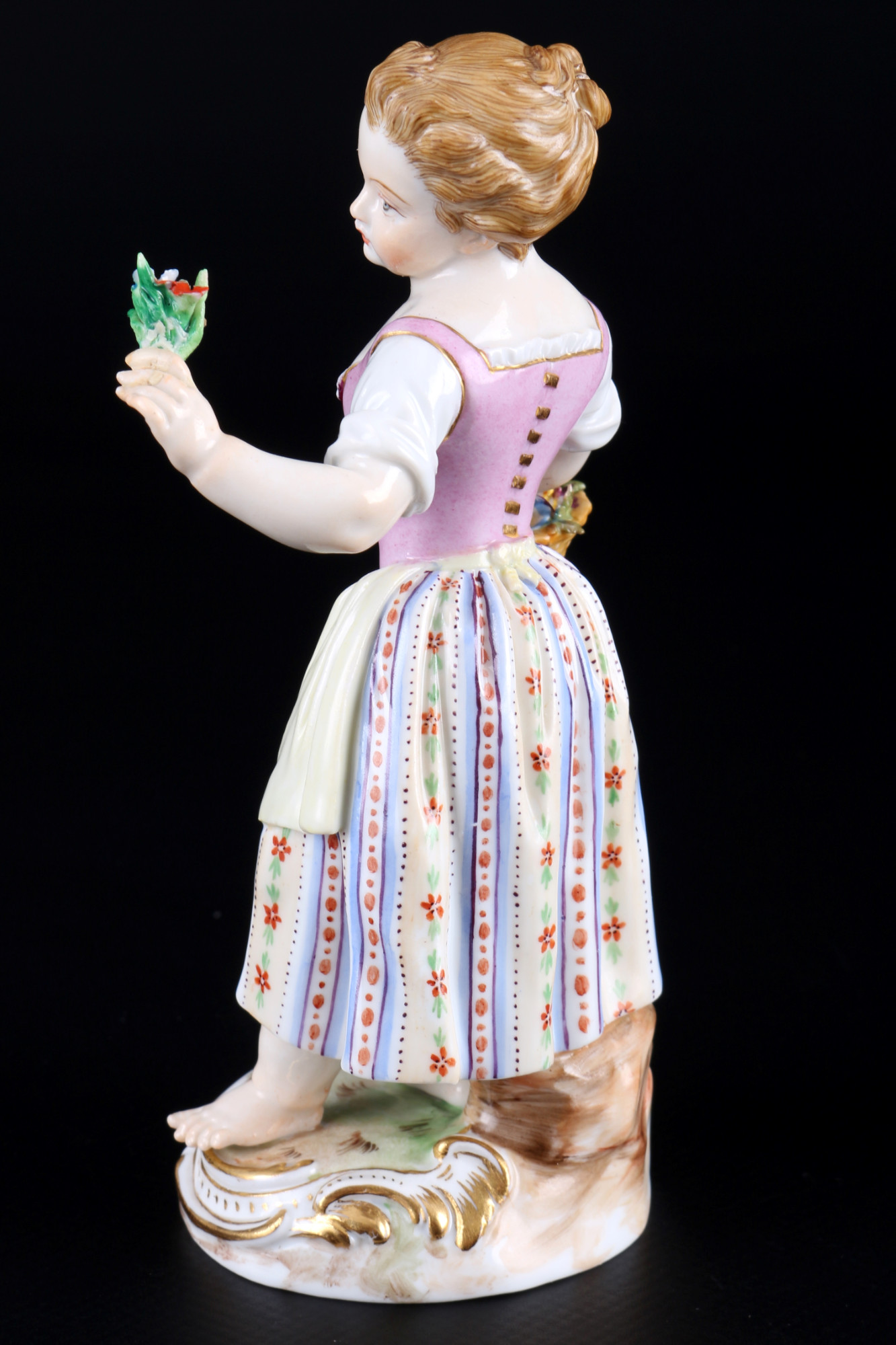 Meissen gardener child girl with flower basket 1st choice, knob mark, Gärtnerkind - Mädchen mit Blum - Image 2 of 6