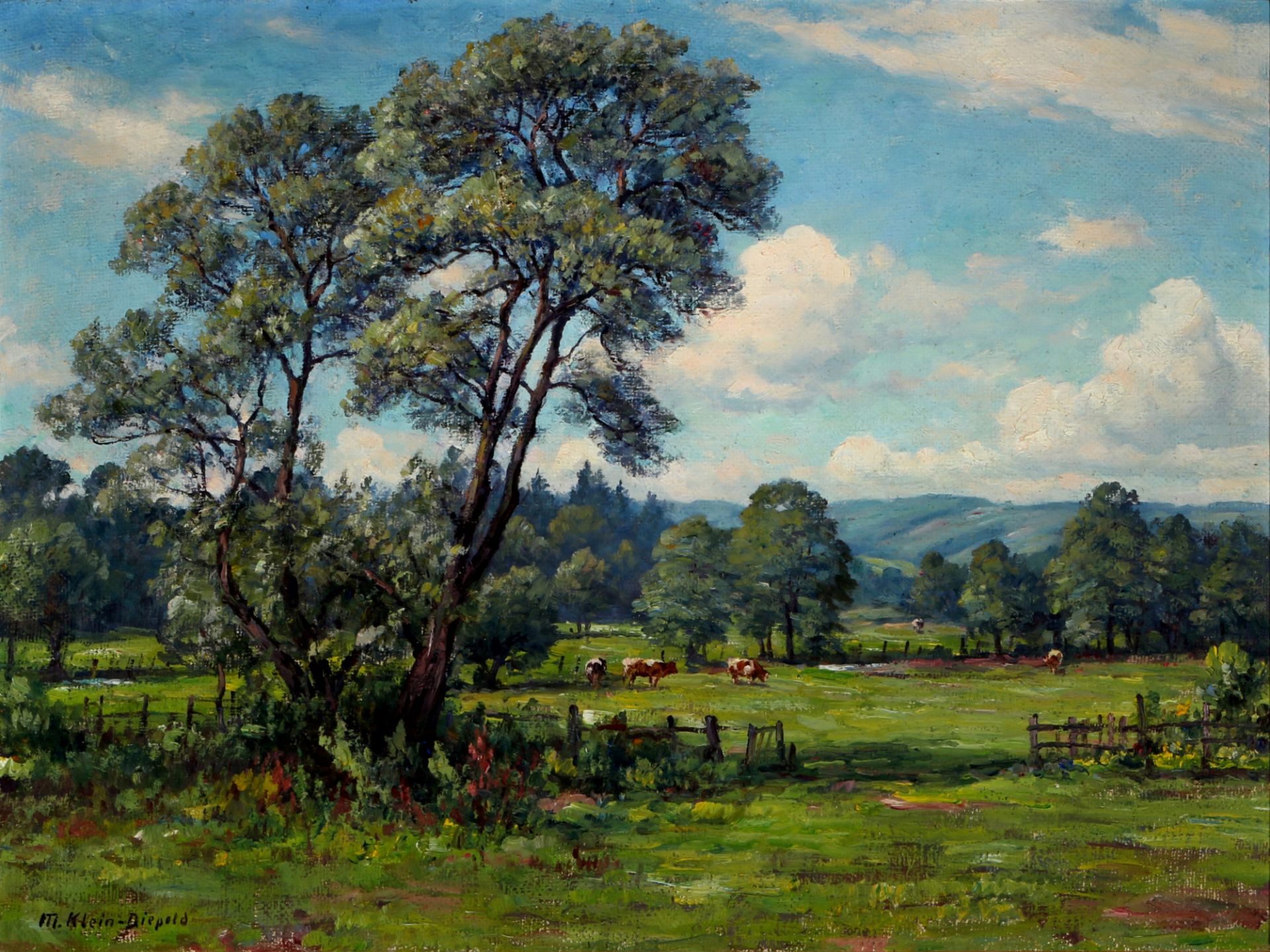 Maximilian Klein von Diepold (1873-1949) grasende Kühe in Weidelandschaft, grazing cows pasture land