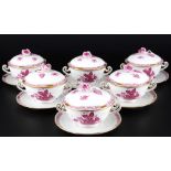 Herend AP Apponyi Purpur 6 Suppentassen mit Deckel, soup cups,