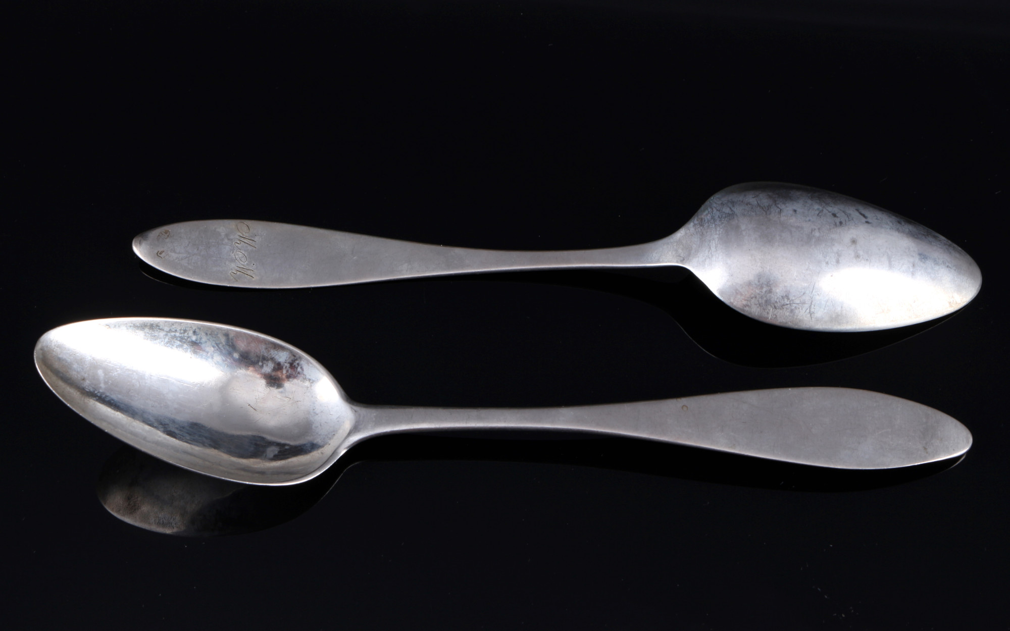 Silver 8 dinner spoons 19th century, Silber Löffel 19. Jahrhundert, - Image 2 of 3