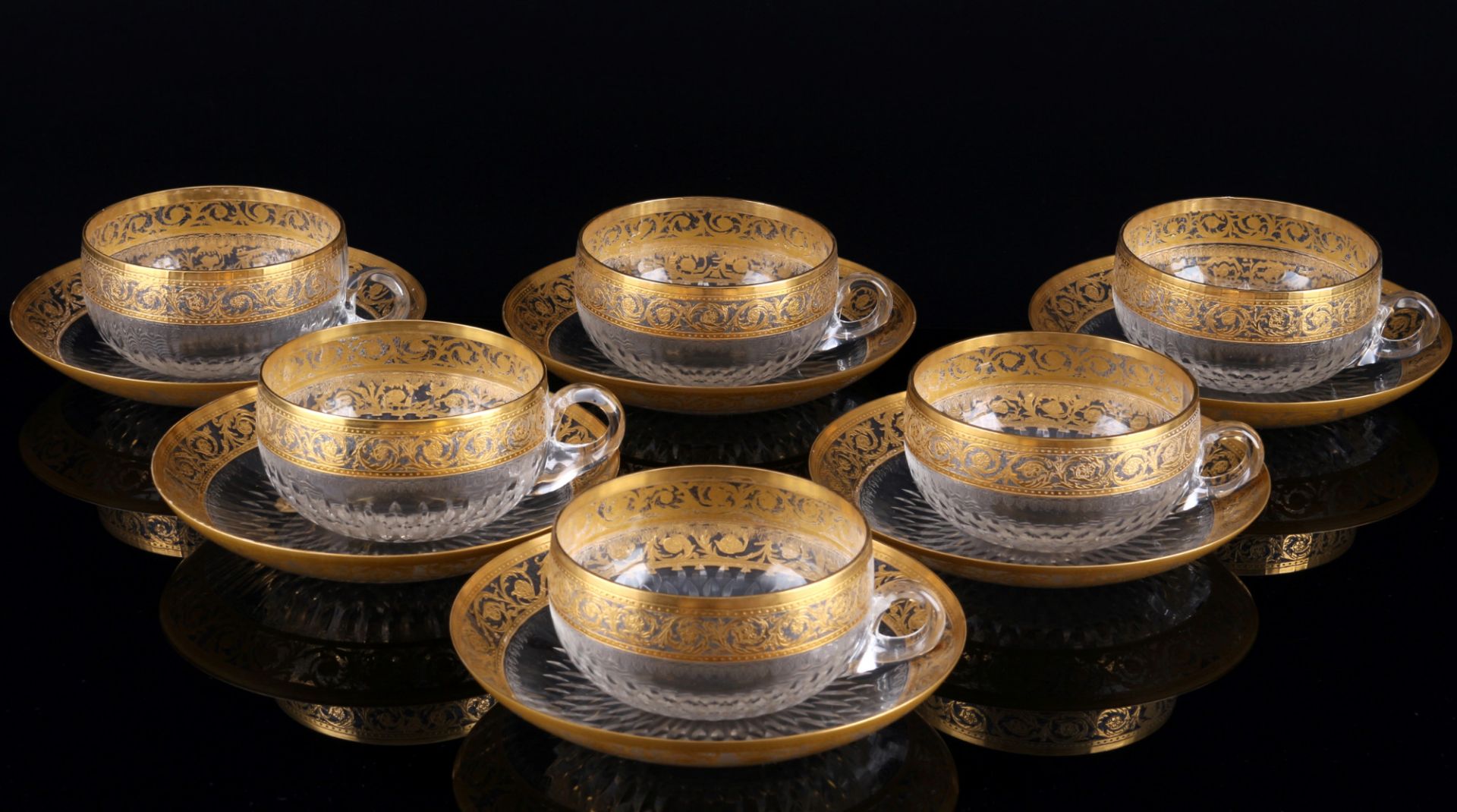 St. Louis Thistle Gold 6 Tassen mit Untertassen, cups with saucers,