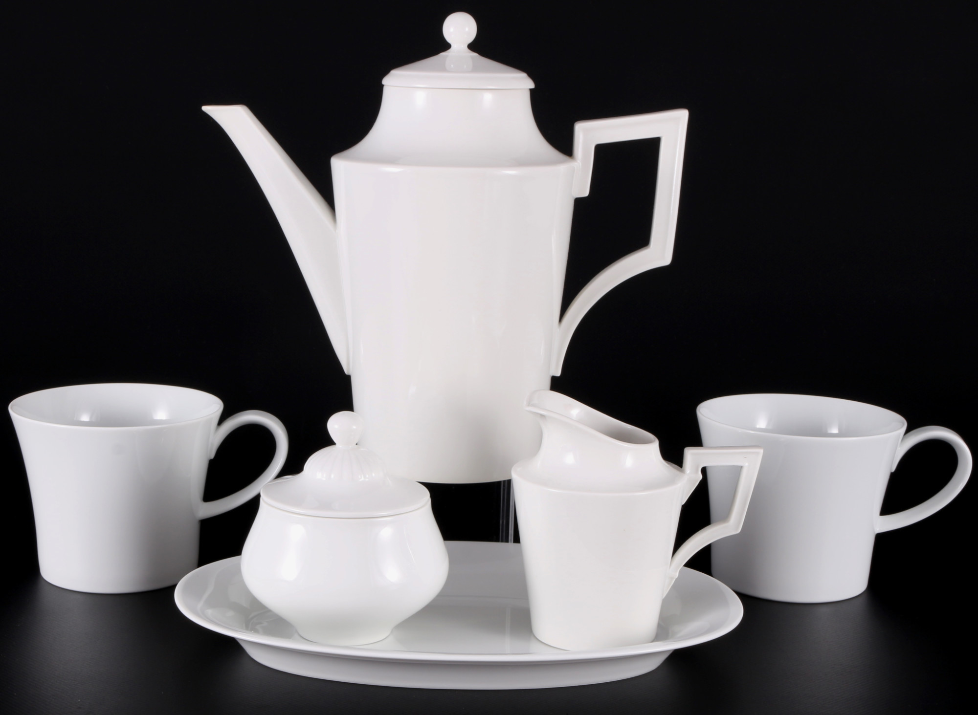 KPM Berlin coffee set with 2 large cups, Dejeuner mit großen Bürotassen,