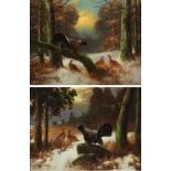 Otto Scheuerer (1862-1934) Auerhähne in verschneiter Waldlandschaft, wood grouse cocks in snowy fore