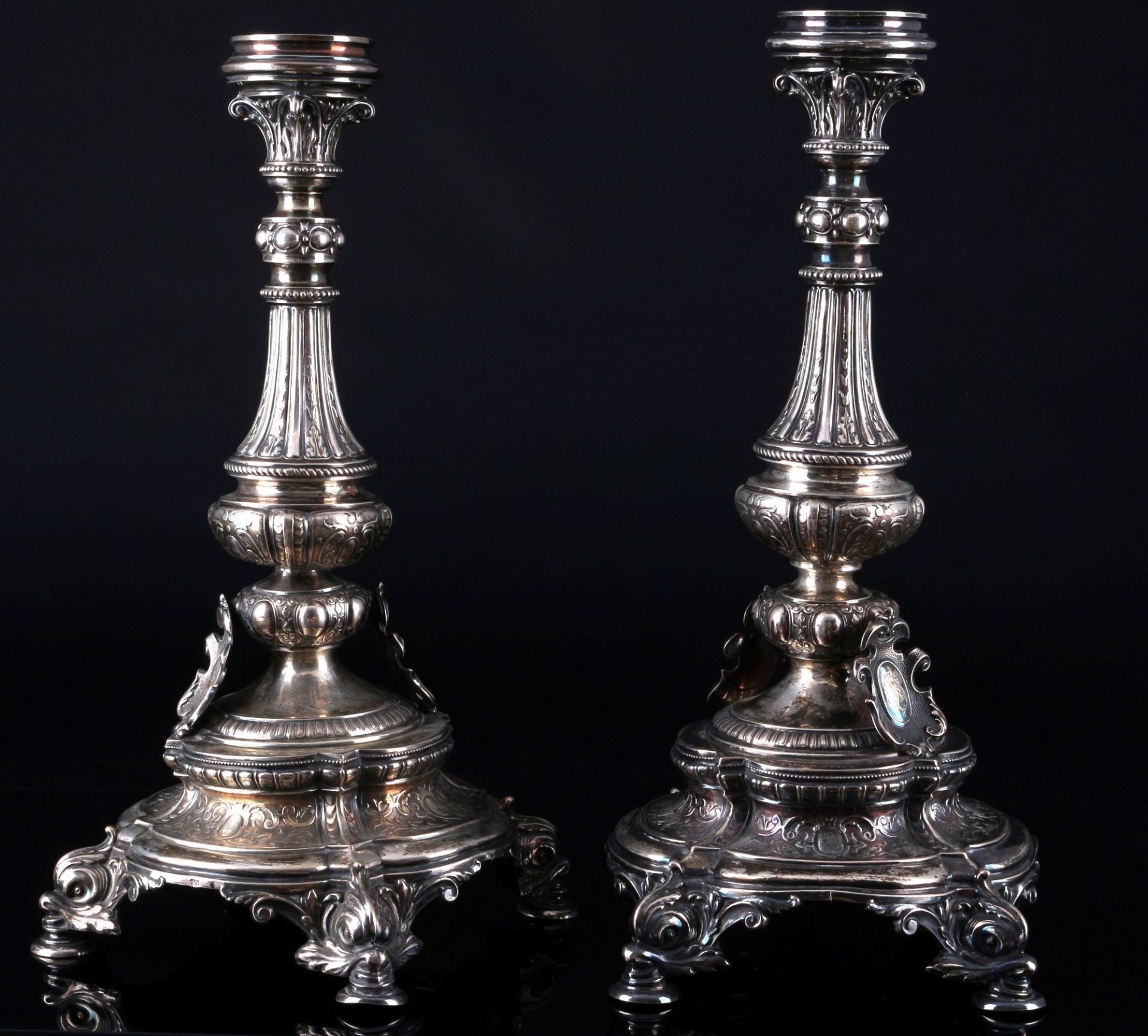 750 silver pair of large candlesticks 19th century, großes Paar Silber Kerzenständer 19. Jahrhundert - Image 4 of 6