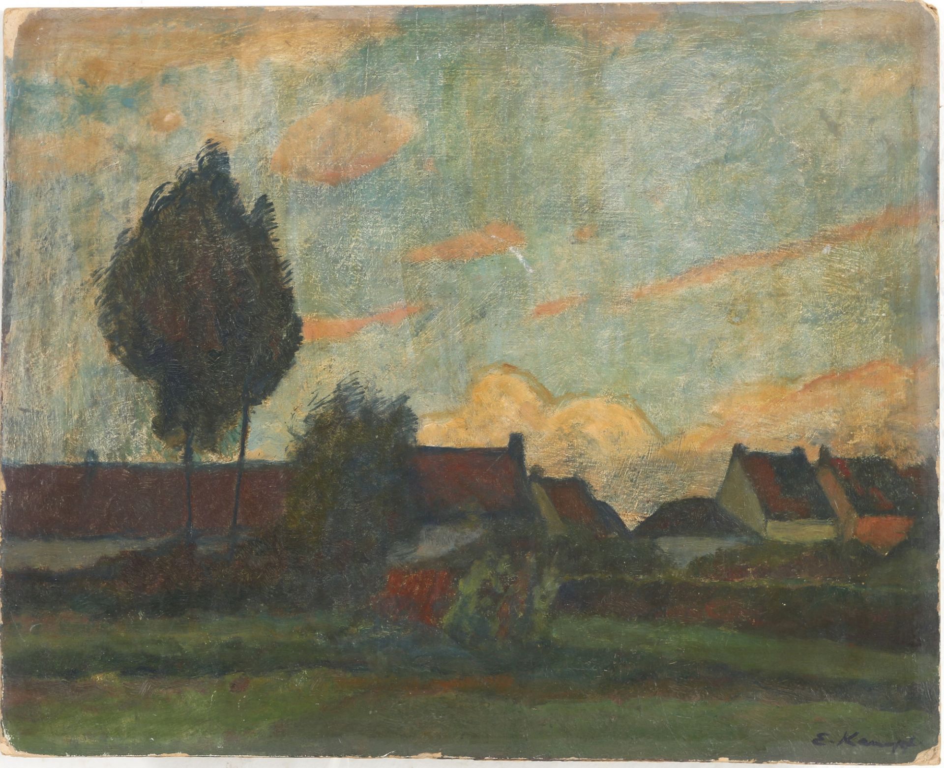 Eugen Kampf (1861-1933) landscape with village view, Landschaft mit Dorfansicht, - Image 2 of 4