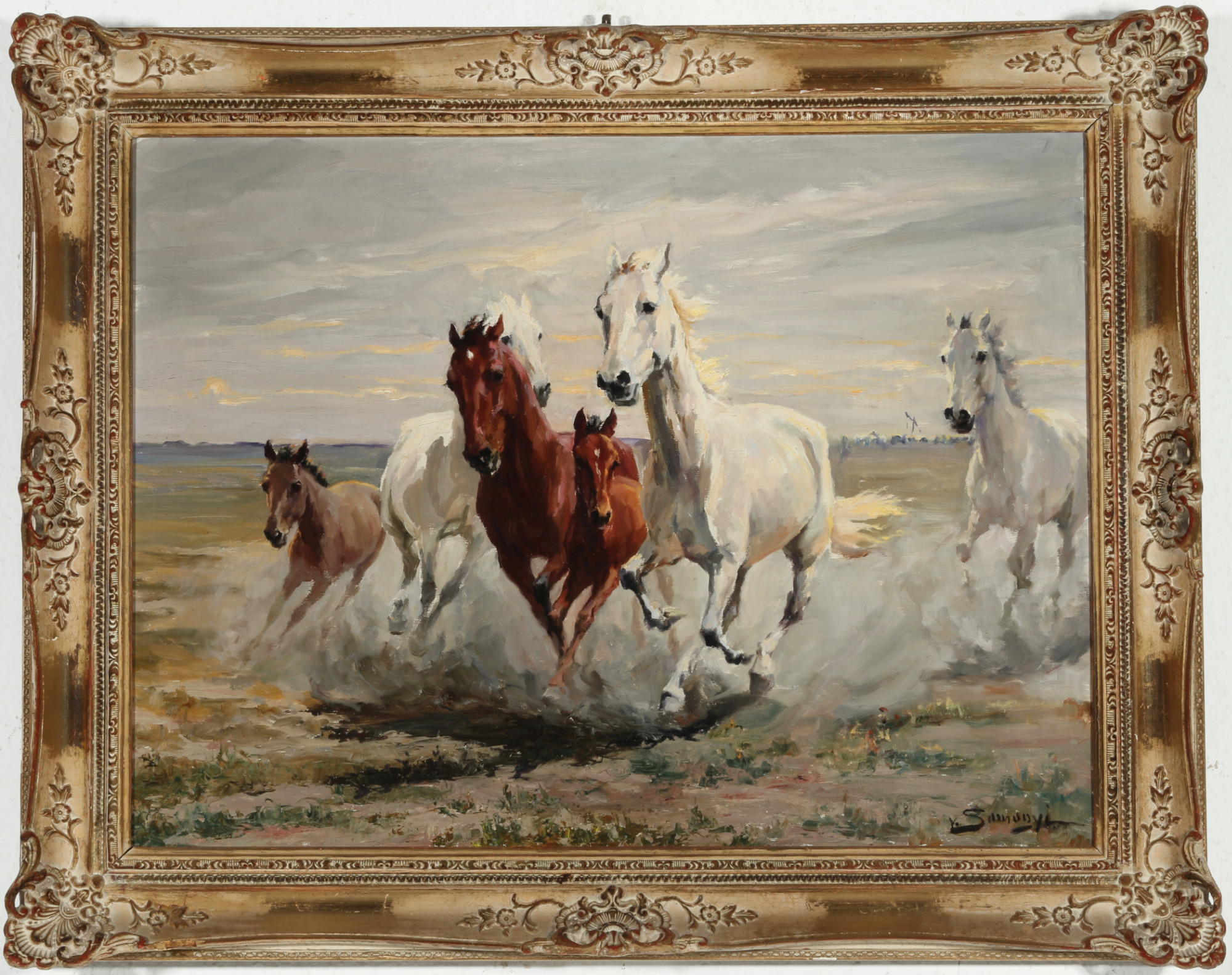 Unknown painter, wild horses, signed, Unbekannter Maler, Wildpferde, signiert, - Image 2 of 4