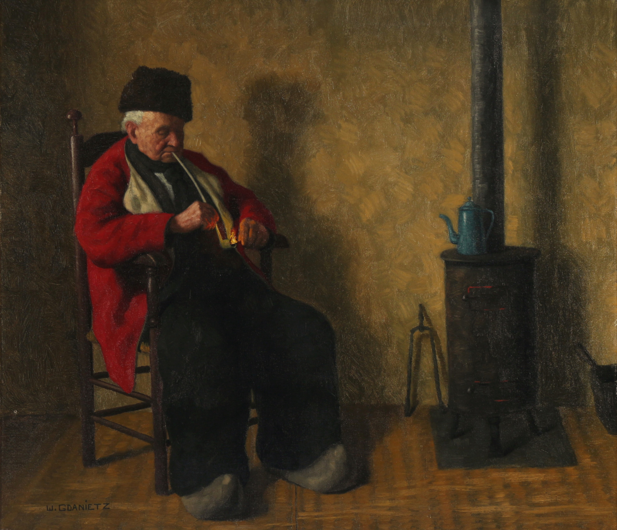 Wilhelm Gdanietz (1893-1969) dutch pipe smoker in parlor, niederländischer Pfeifenraucher in Stube,