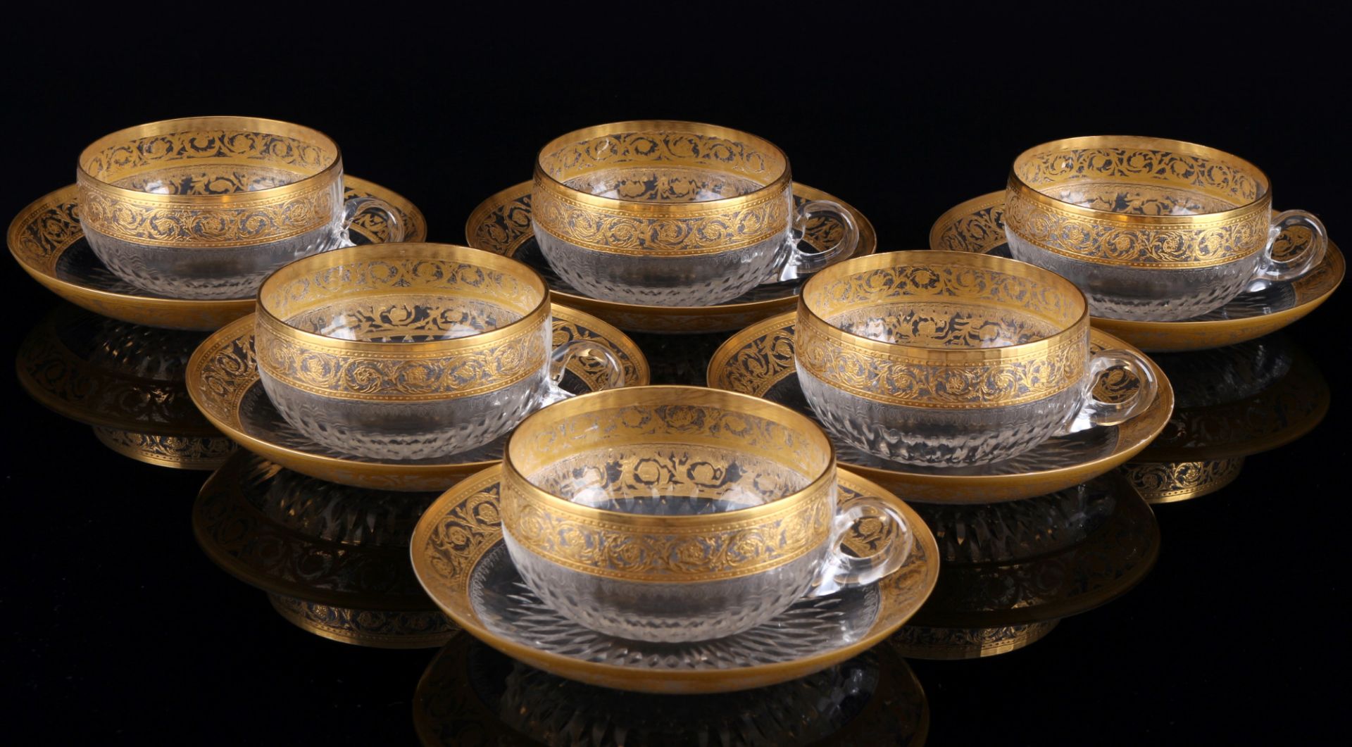 St. Louis Thistle Gold 6 Tassen mit Untertassen, cups with saucers,