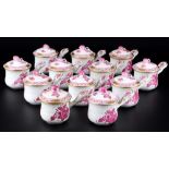 Herend Apponyi Purpur 12 Schokoladentassen, lidded chocolate cups,