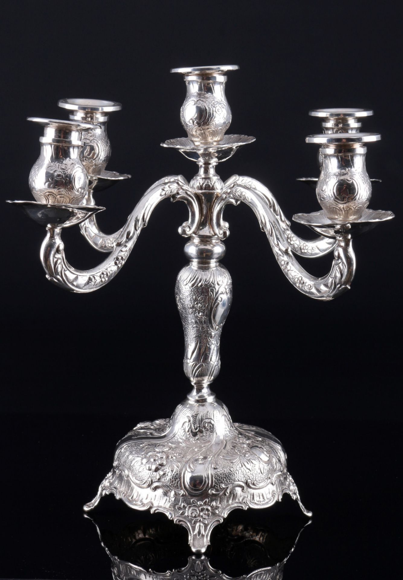 925 Silber großer Kerzenständer mit Rosendekor, 5-flammig, sterling silver large candelabra,