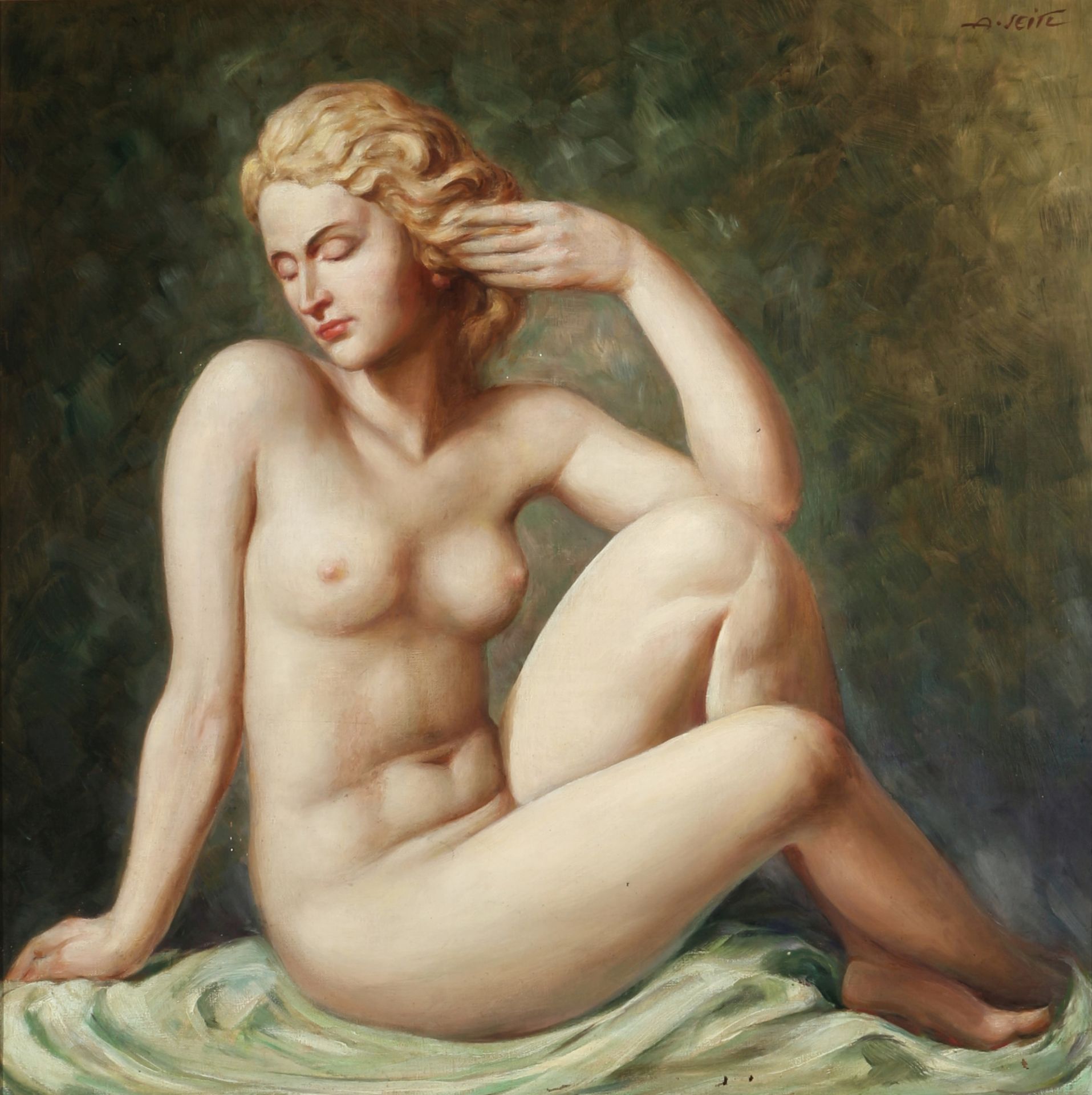 A. Seitl um 1900, sitzender Frauenakt, sitting female nude act ca. 1900,
