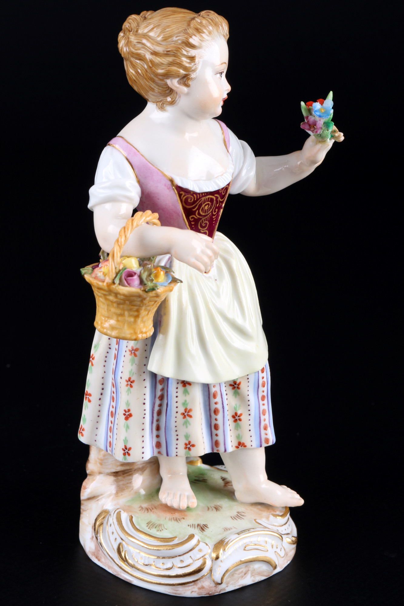 Meissen gardener child girl with flower basket 1st choice, knob mark, Gärtnerkind - Mädchen mit Blum - Image 4 of 6