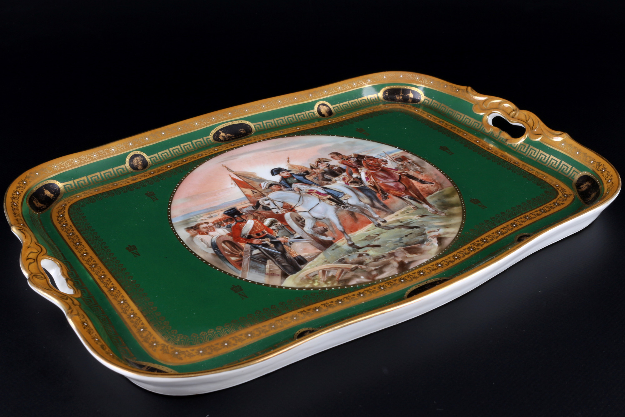 Haas & Czjzek Bohemia Napoleon Bonaparte tray with Battle of Friedland, Tablett mit der Schlacht von - Image 2 of 3