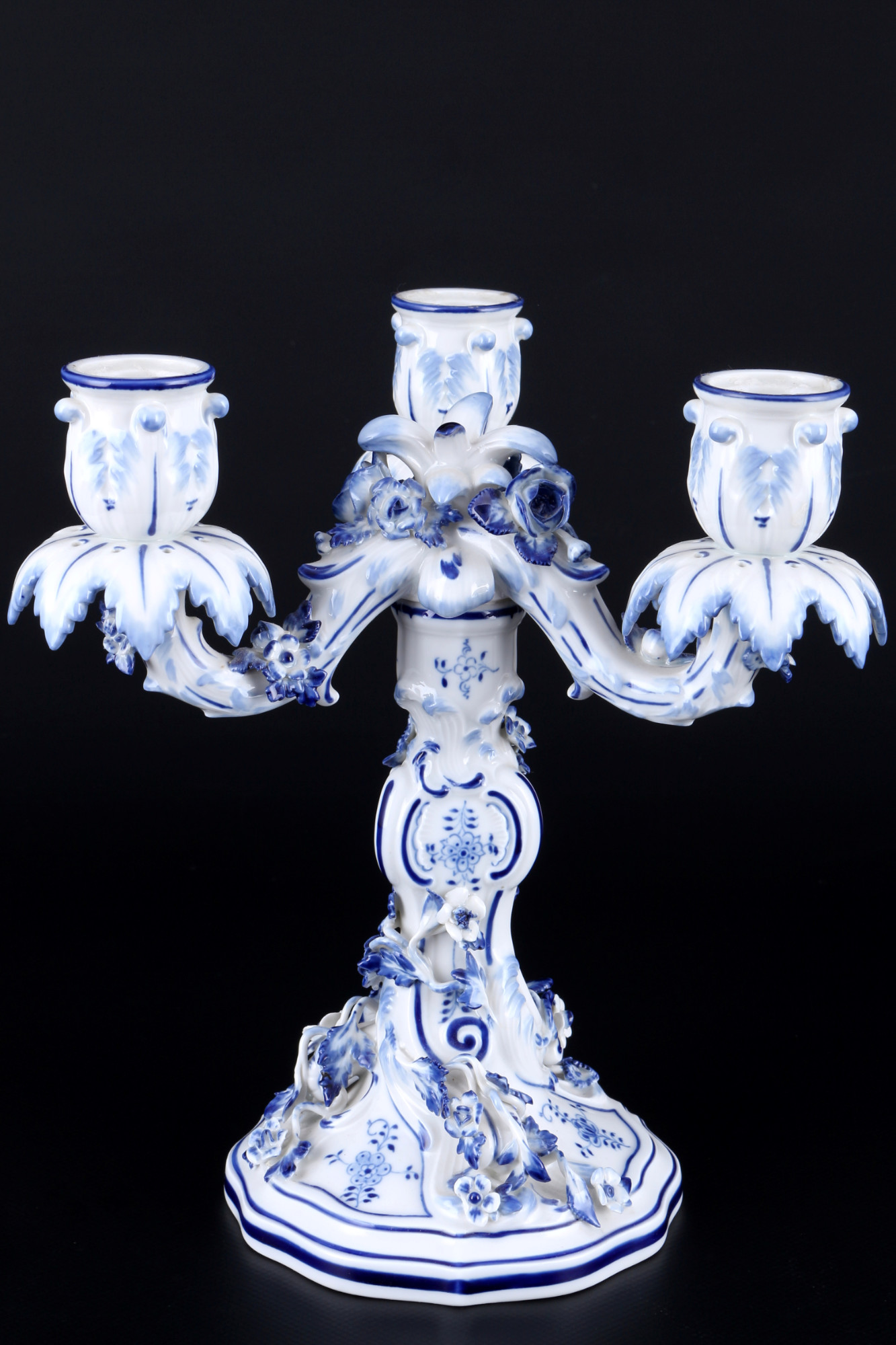 Meissen Blue-Camaieu candlestick, 3-branches, Kerzenständer,