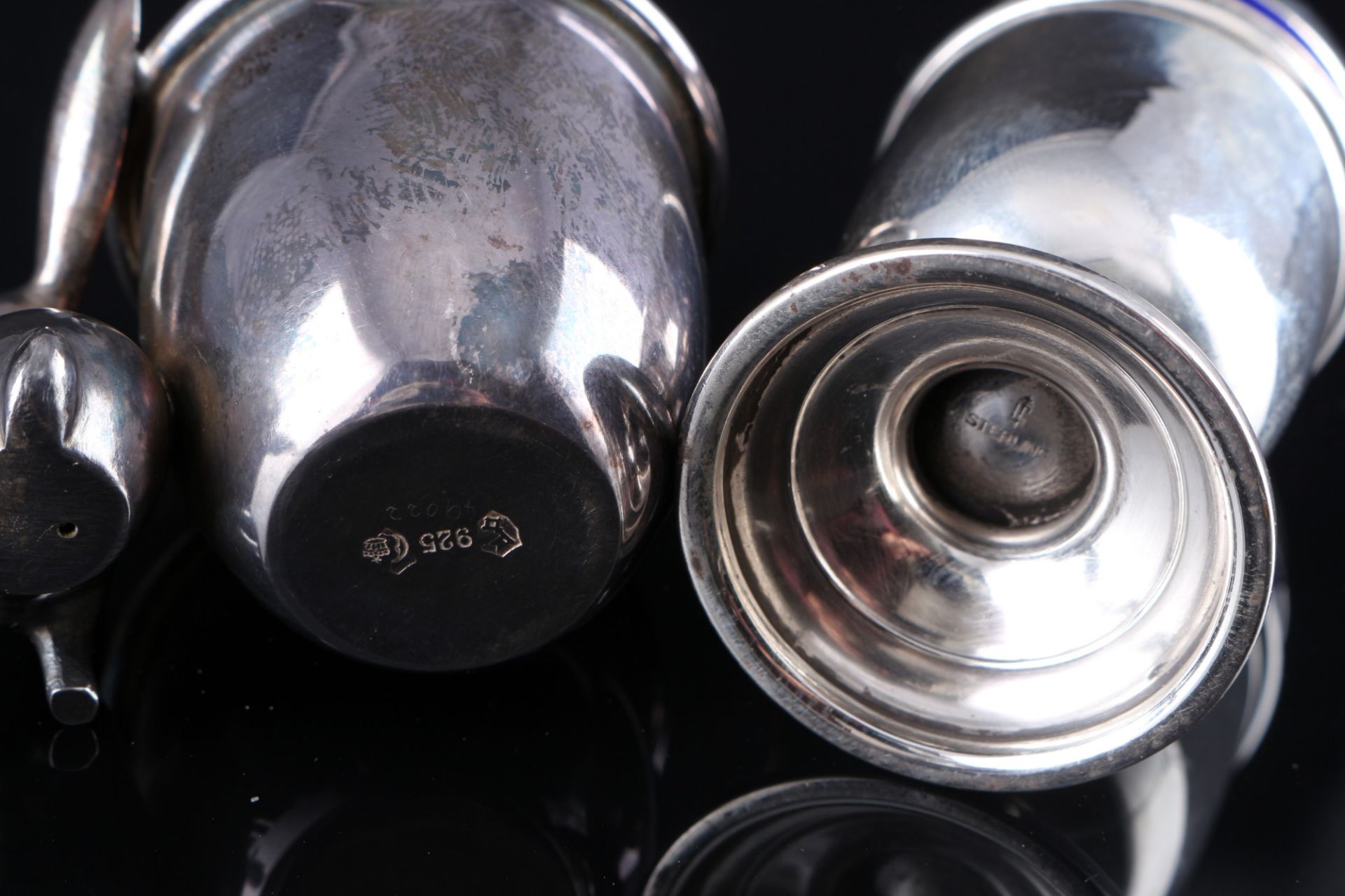 925 Silber Salz- & Pfefferstreuer mit 2 Hasen-Eierbechern, sterling silver salt and pepper shaker wi - Bild 4 aus 4
