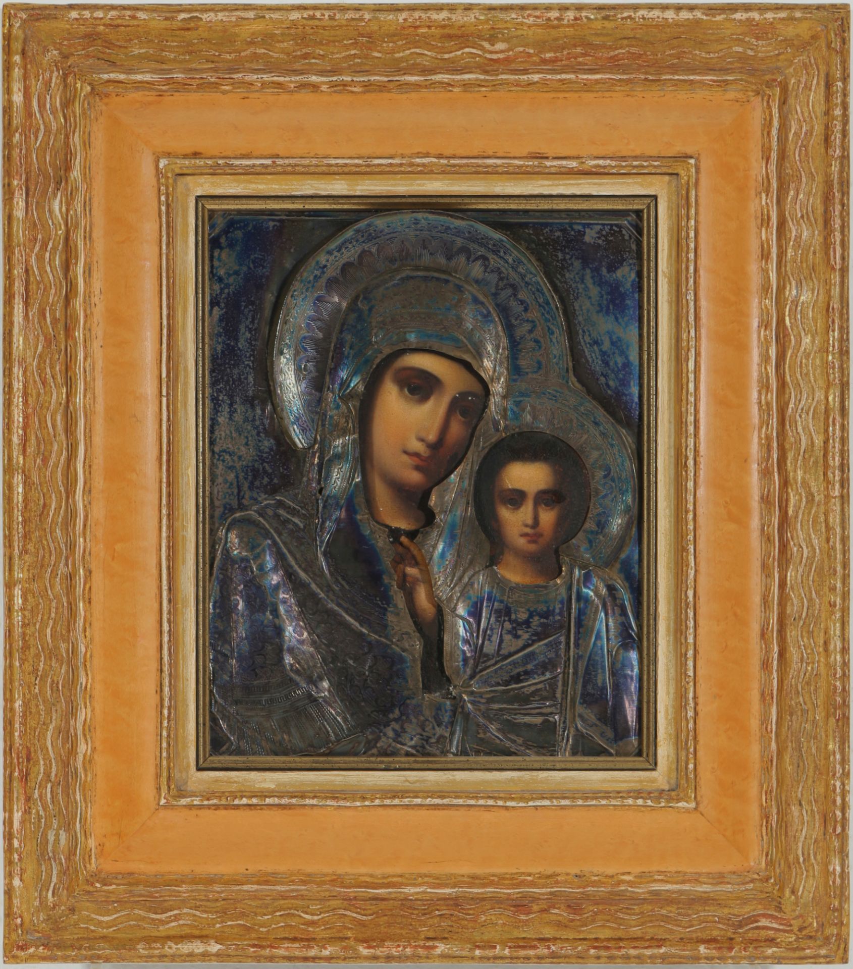 Russland Ikone mit 84 Zolotniki Silberoklad Gottesmutter mit Christuskind 19. Jahrhundert, russian i - Bild 2 aus 3