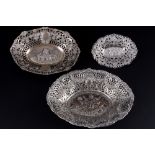 800 / 835 Silber 3 Durchbruchschalen mit Putten- & Schäferszenerie, silver cutwork bowls,