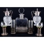 800 - 925 Silber 7-teiliges Konvolut, Kannen, Vasen, Gläser und Karaffe, decorative silver lot,
