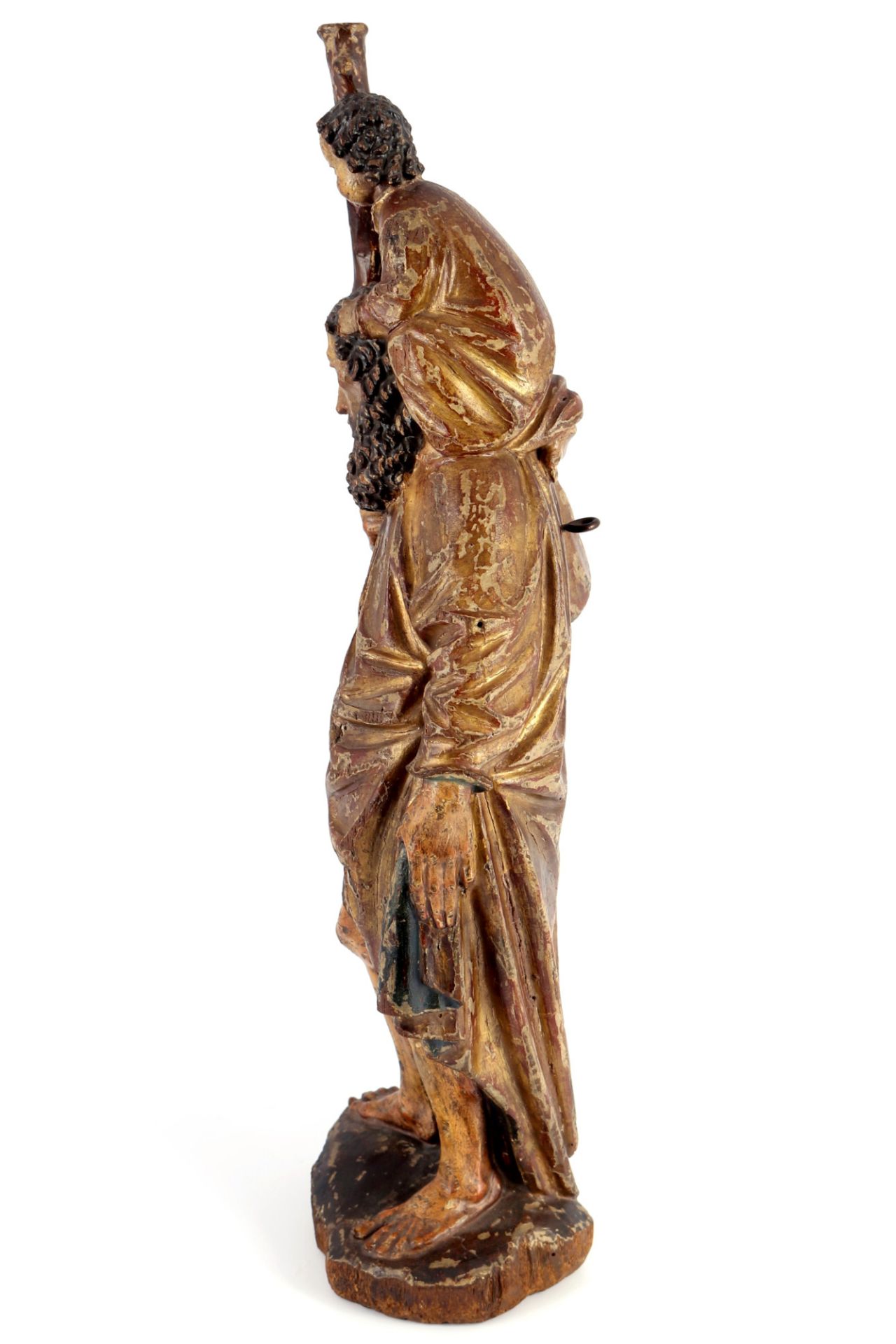 Heiligenfigur 18./19. Jahrhundert Heiliger Christophorus, Saint Christopher antique wooden sculptur - Bild 2 aus 5