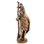 Heiligenfigur 18./19. Jahrhundert Heiliger Christophorus, Saint Christopher antique wooden sculptur