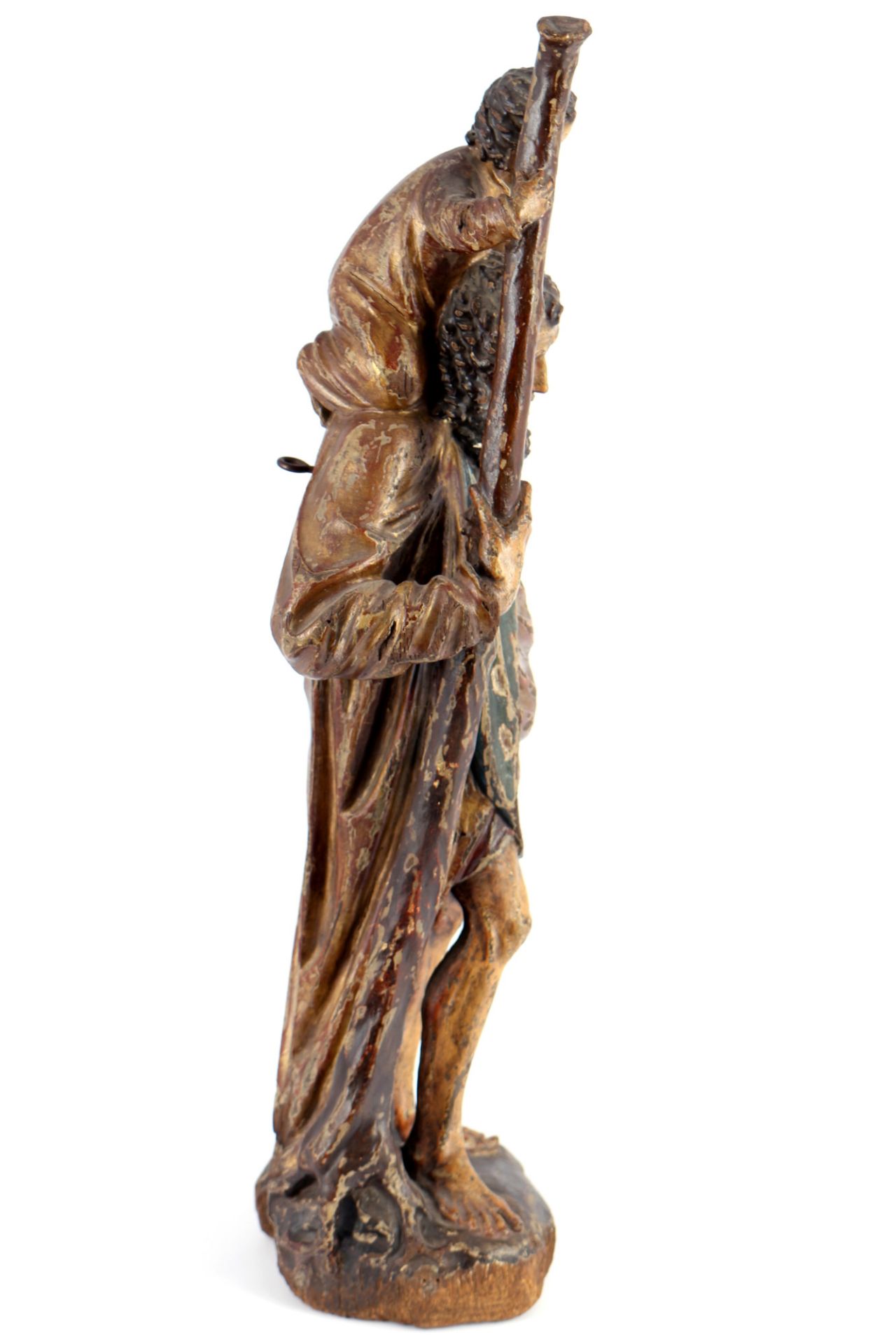 Heiligenfigur 18./19. Jahrhundert Heiliger Christophorus, Saint Christopher antique wooden sculptur - Bild 4 aus 5