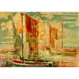 Kurt-Michael Voutta (1898-1965) anlegende Segelboote, mooring sailing boats,