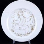 Rosenthal Asimmetria handbemalter Kuchenteller von Björn Wiinblad, hand-painted plate,