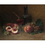 Jean-Frédéric Couty (1829-1904) Früchtestillleben mit Weinglas und Weinflasche, fruit still life wit