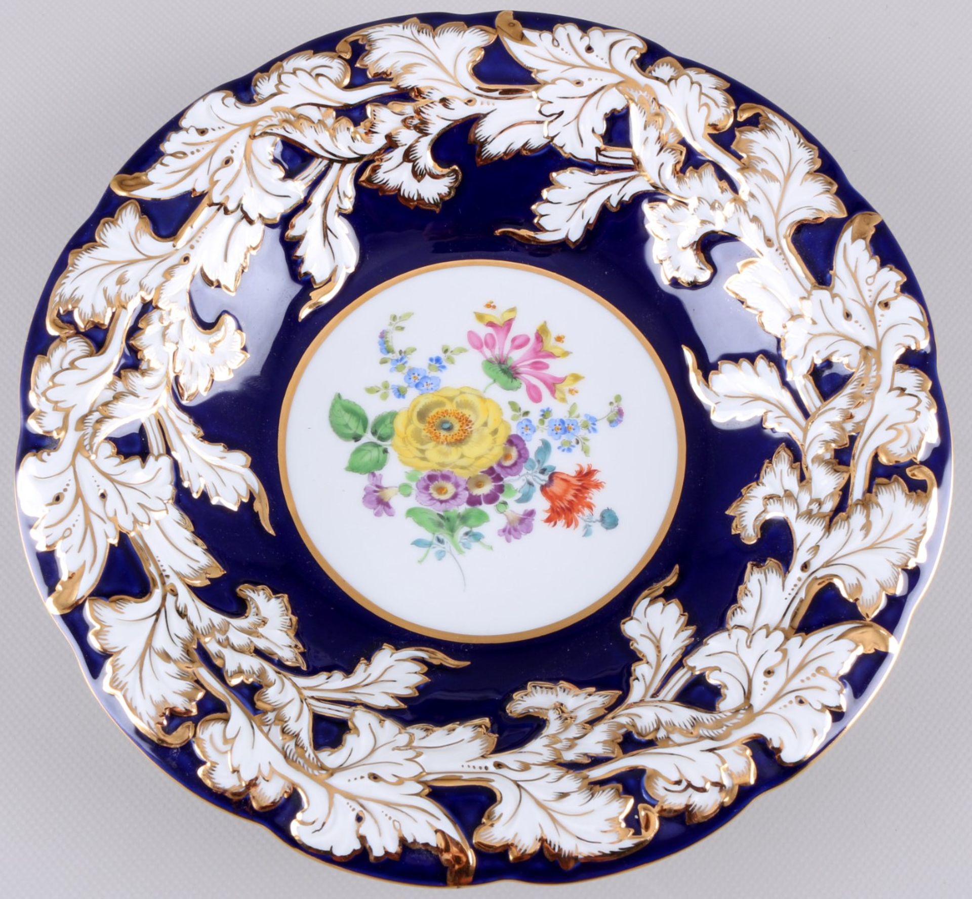 Meissen B-Form Flower Bouquet royal blue splendor bowl 1st choice, Prunkschale kobaltblau 1.Wahl,