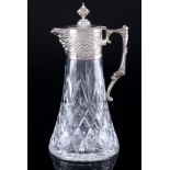 925 Silber Kristallkaraffe mit Blumendekor, sterling silver crystal carafe,