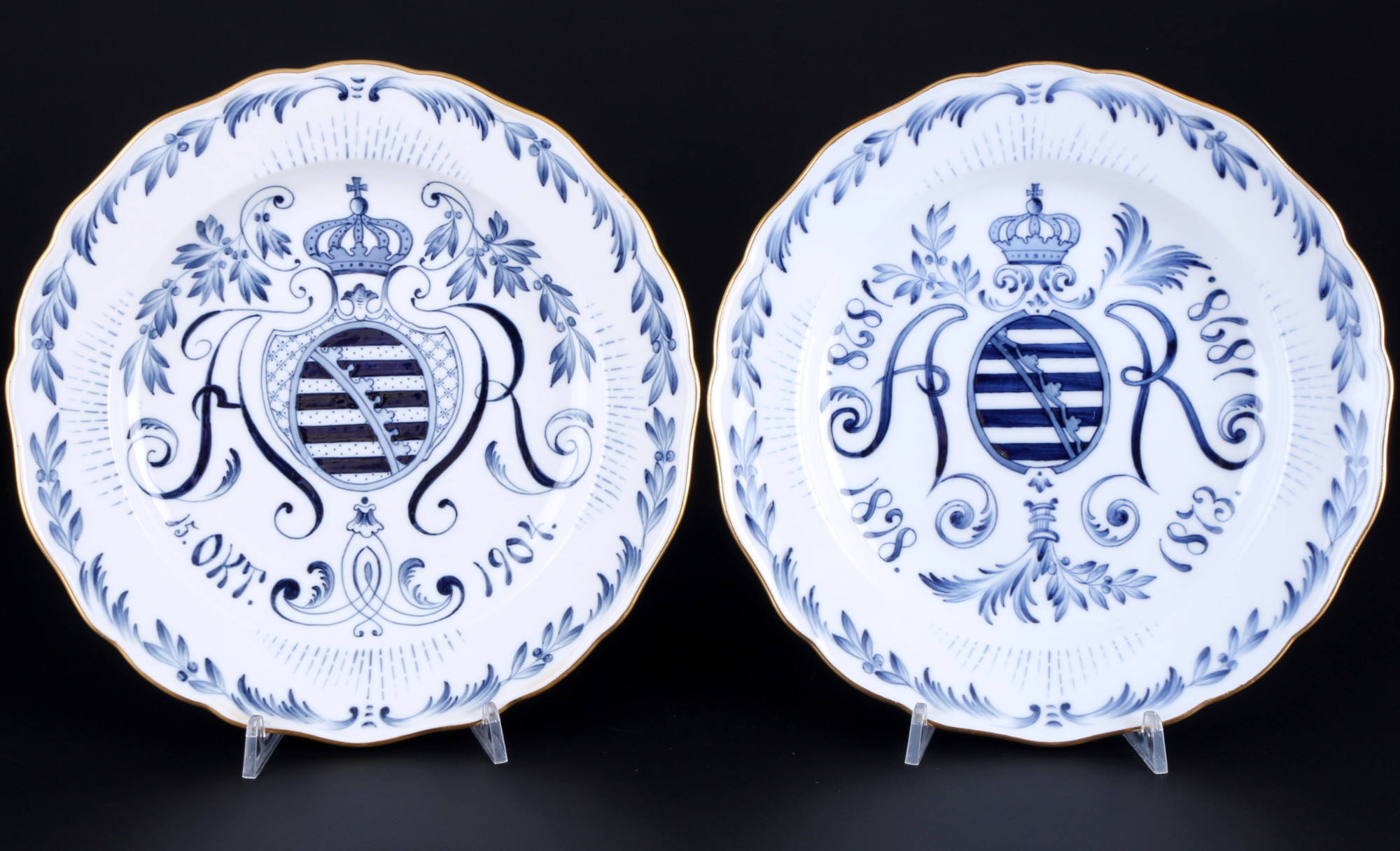 Meissen 3 regiment plates 1st choice, knob mark, Regimentsteller 1.Wahl, - Image 2 of 4