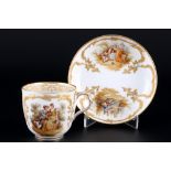 KPM Berlin Neuzierat Prunktasse mit Figurenszenerie Watteau, 1870-1944, splendor coffee cup,