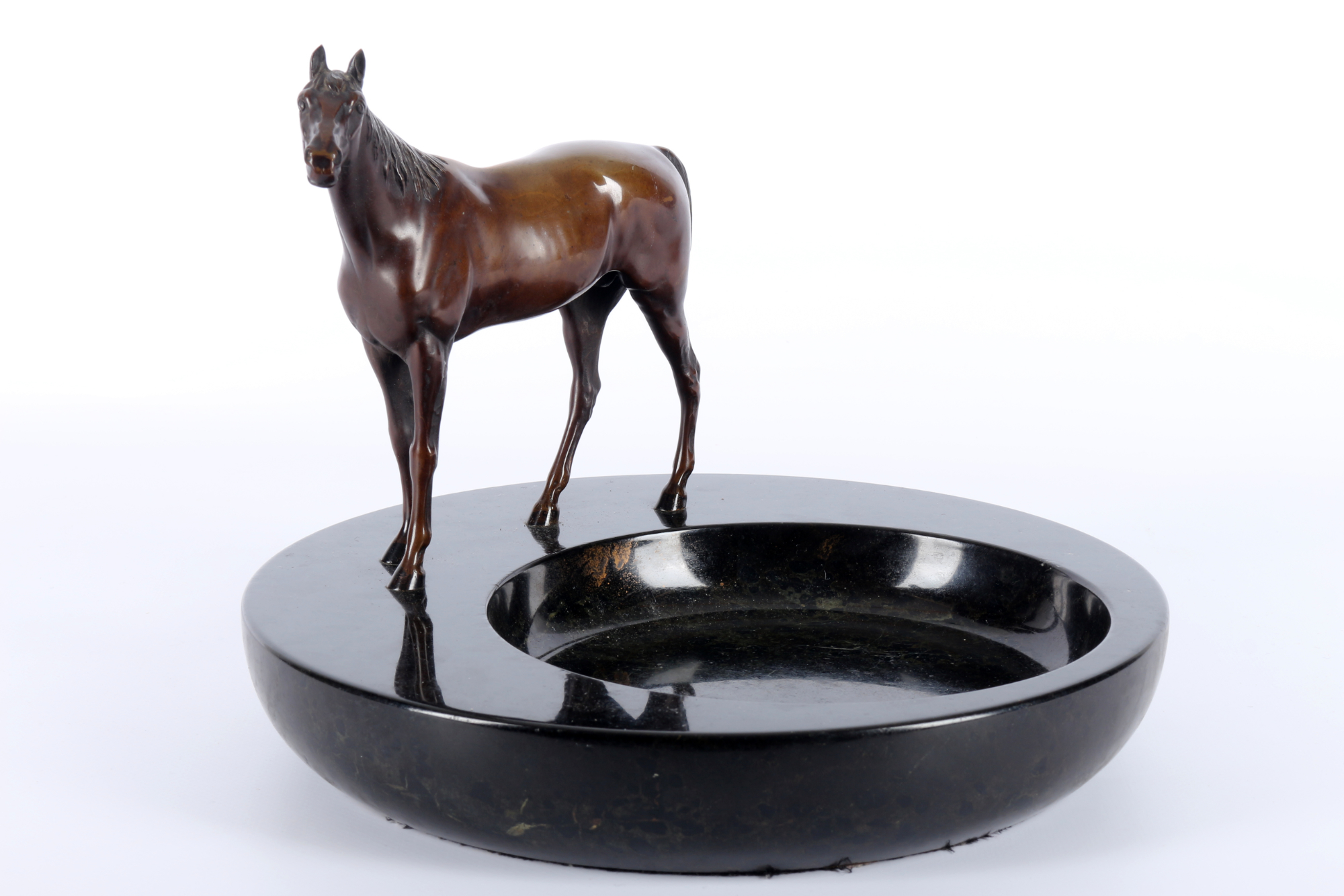 Large marble bowl with bronze horse, große Marmorschale mit Bronze Pferd, - Image 2 of 3