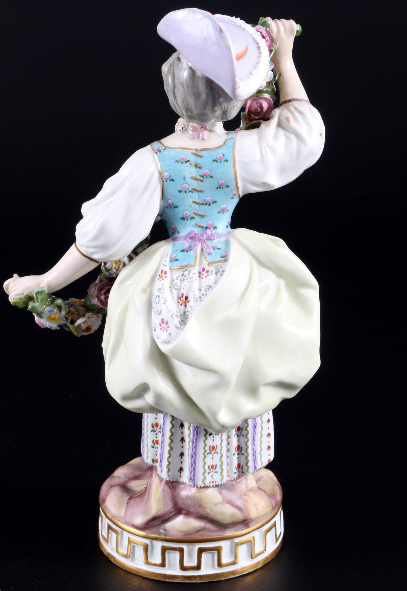 Meissen female gardener with garland 1st choice, knob mark, Gärtnerin mit Girlande 1.Wahl, - Image 3 of 5