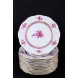 Herend Apponyi Purpur 12 Kuchenteller, dessert plates,