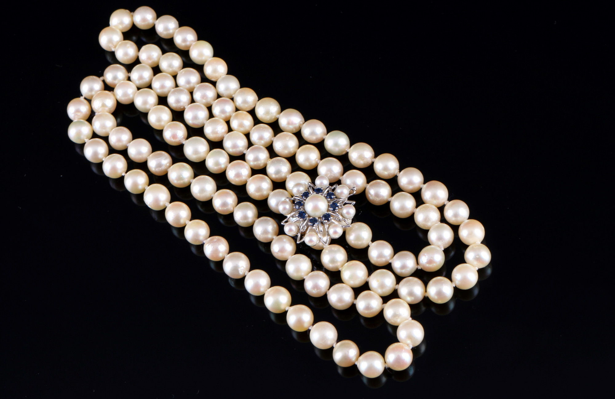 Pearl necklace with large 14K gold clip, Perlenkette / Collier mit 585 Gold Clipverschluss, - Image 4 of 7