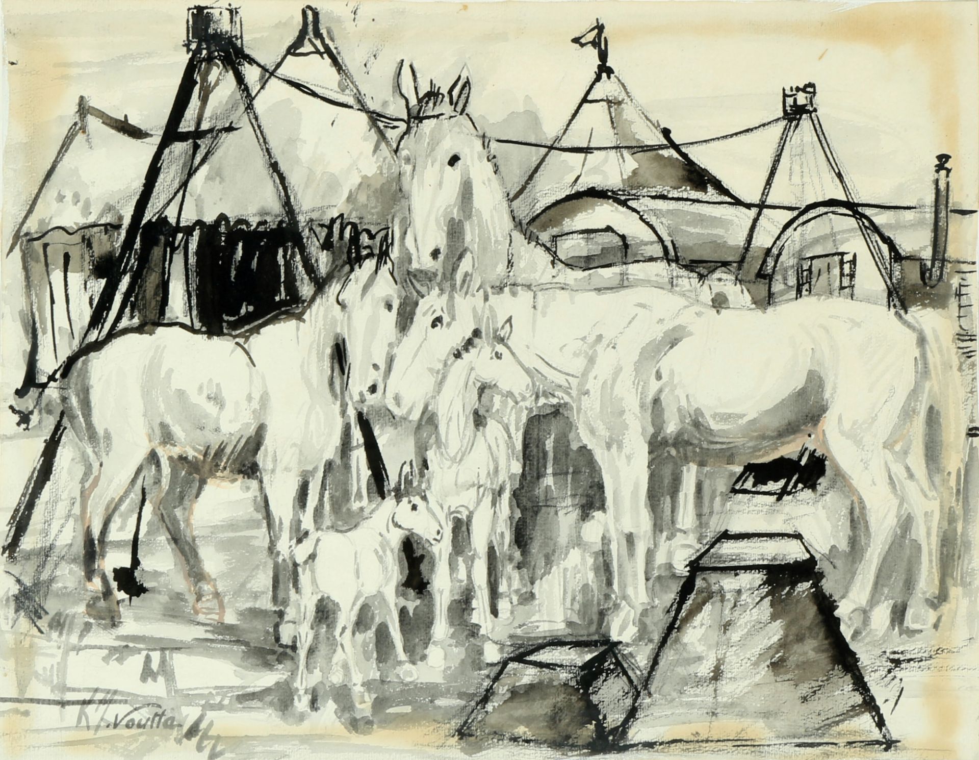 Kurt-Michael Voutta (1898-1965) Zirkuspferde, circus horses,