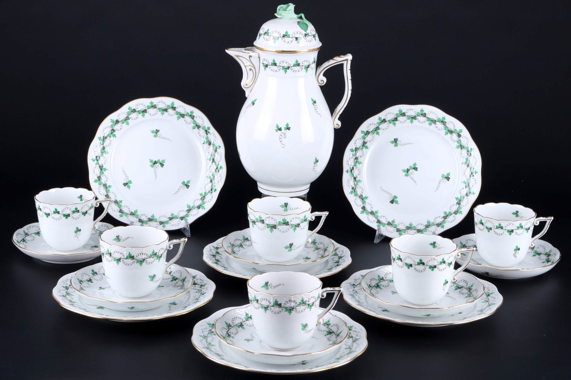 Herend Parsley coffee set for 6 persons, Kaffeeset für 6 Personen,