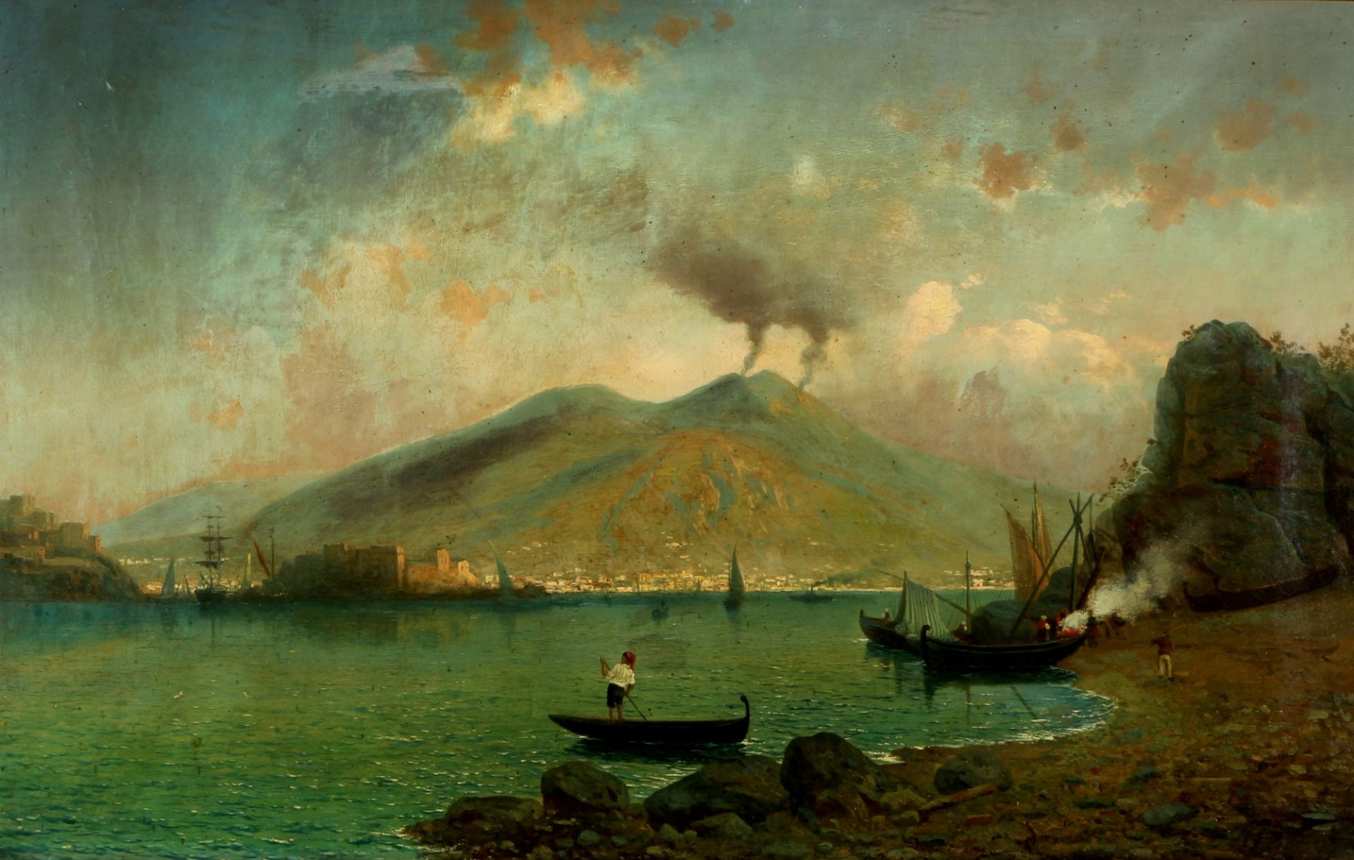 Hermann Mevius (1820-1864) Bucht von Neapel mit Fischern, Naples bay with fishermen,