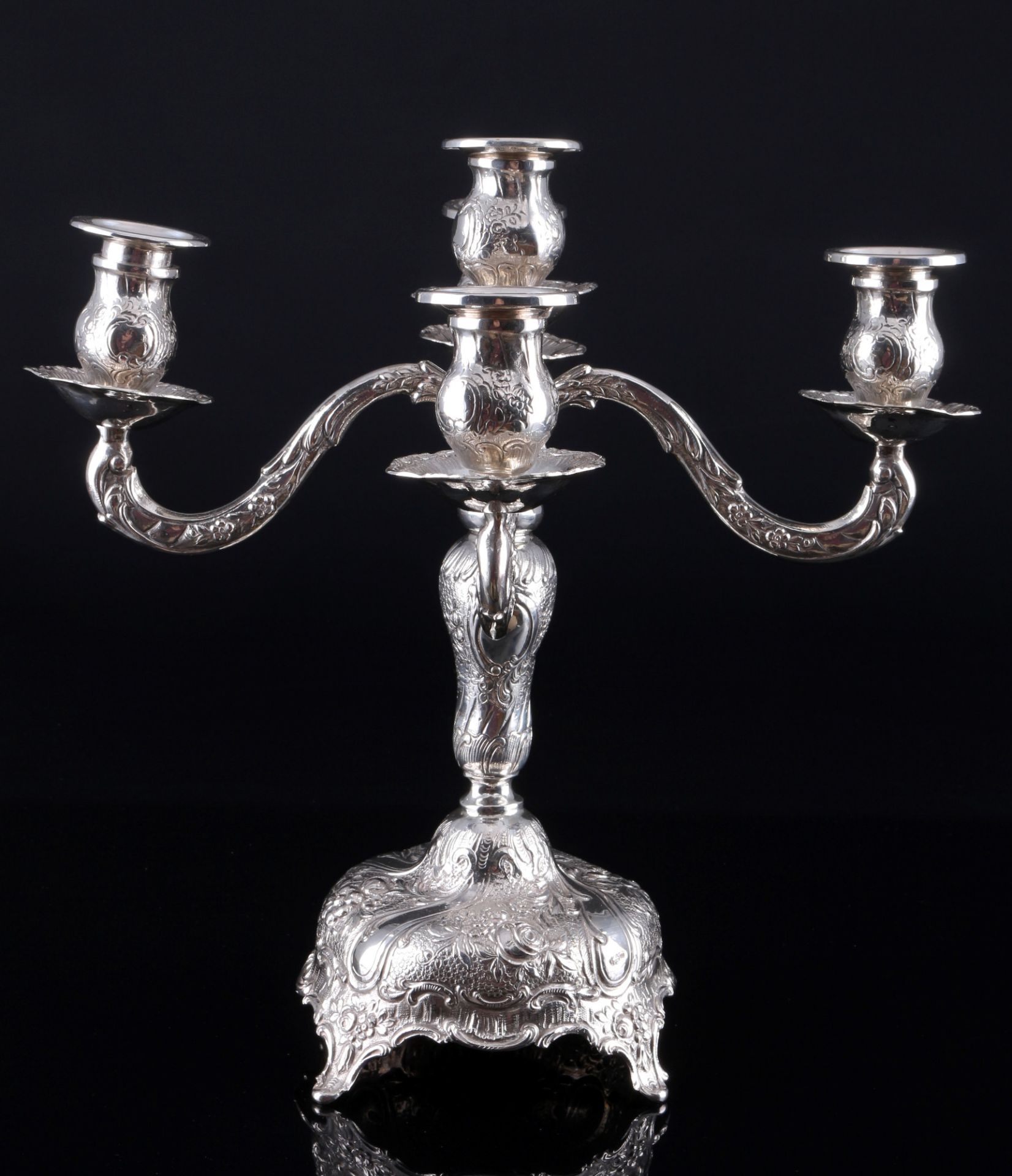 925 Silber großer Kerzenständer mit Rosendekor, 5-flammig, sterling silver large candelabra, - Bild 2 aus 3