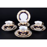 Meissen B-Form kobaltblau 4 Kaffeegedecke, coffee cups with plates,